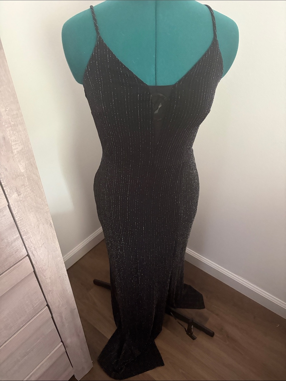 Sweet Storm Black Sparkle Maxi Dress with Spaghetti Straps